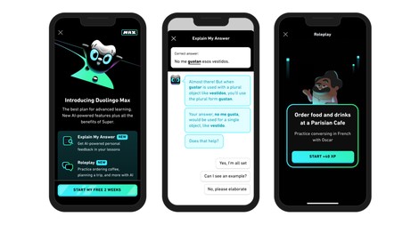 <그림9> 어학 앱 Duolingo, Duolingo Max 발표, 이미지 출처 : Duolingo 홈페이지