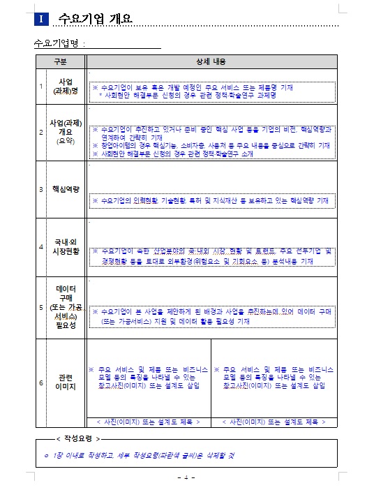 데이터바우처 지원사업 사업계획서 내 수요기업 개요