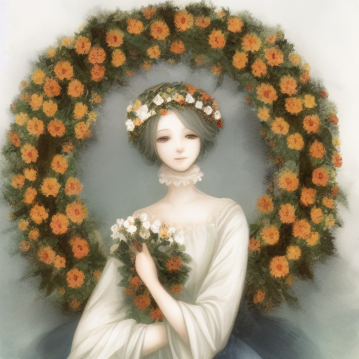 스테이블 디퓨전으로 생성한 "A lady with a flower wreath on the head"