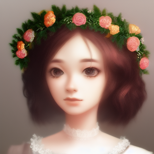 스테이블 디퓨전으로 생성한 "A lady with a flower wreath on the head"