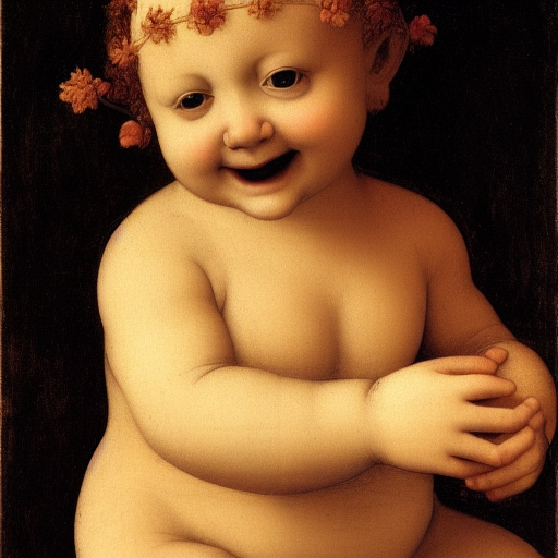 스테이블 디퓨전으로 생성한 "a smiling baby with a flower on the hip, realistic, Leonardo da Vinci"